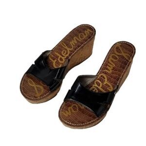 𝅺Sam Edelman Reid Black Strap Cork Wedge Sandals